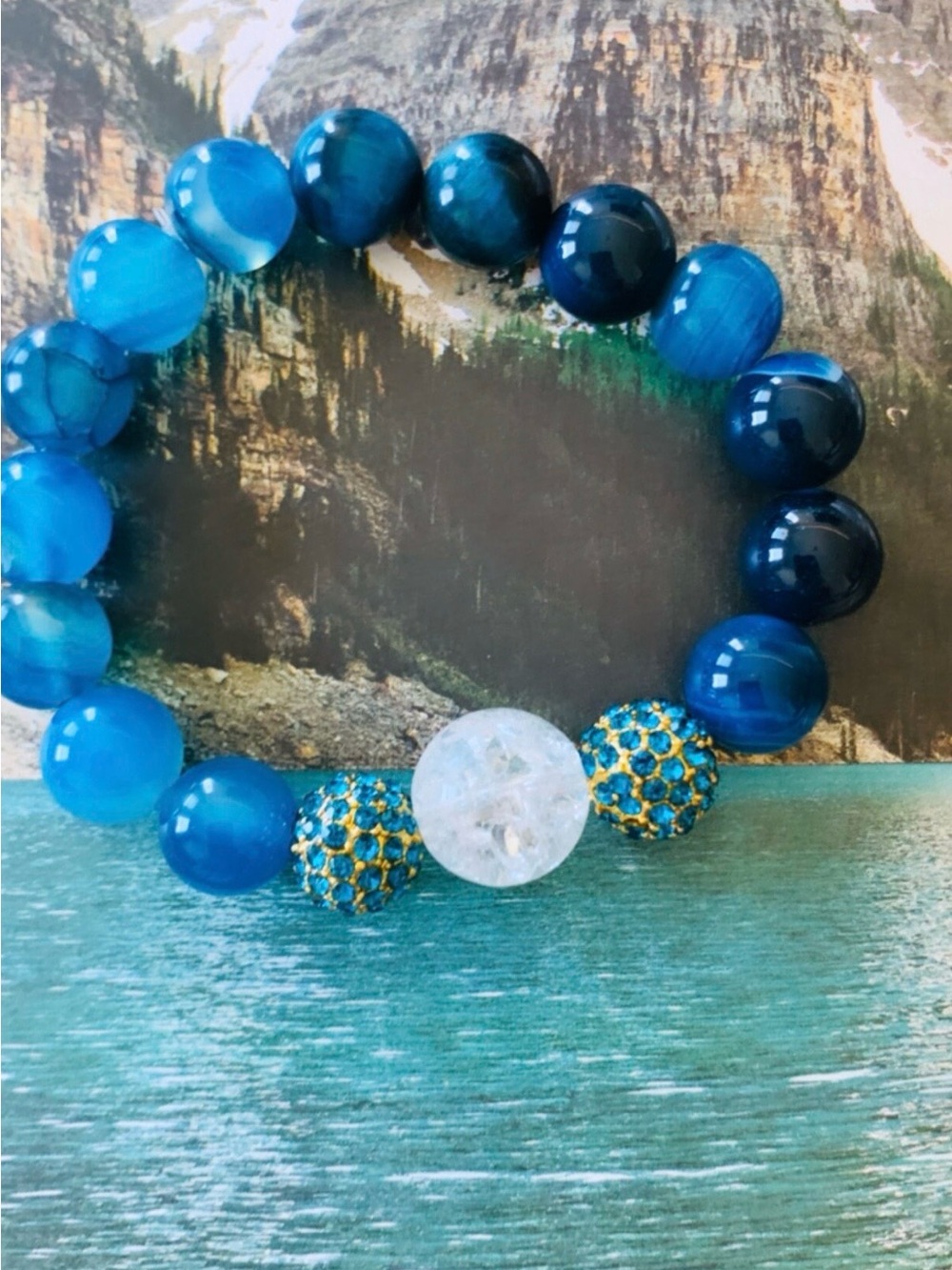 Handmade Blue Tiger Eye, Aqua Hematite & White Crystal Bracelet